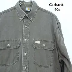 【90s】輸入古着 カーハート ワークシャツ ブラウン 厚手 XL相当