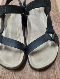 黒の合成皮革ストラップサンダル