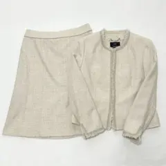 【美品】23区 ノーカラーツイードジャケット セットアップ シルク混 ラメ 38