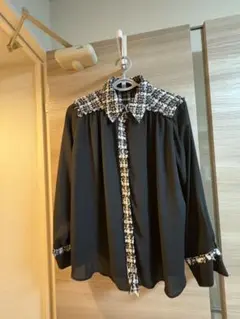 ZARA ブラック ツイード襟付きシアーシャツ