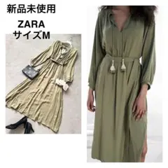 新品未使用　ZARA　ロング　ワンピース　フレア　M エスニック　ザラ カーキ