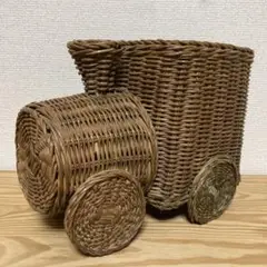 ラタン　籐の籠　かごバスケット　汽車　小物入れ　昭和レトロ