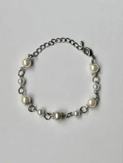 ハンドメイド ブレスレット クリーム×花柄 森ガールy2k