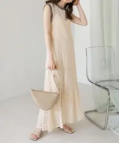 新品未使用❤️Bab リーフ柄 ジャガード マーメイド キャミワンピース ベージュ