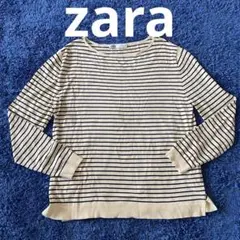 ZARA ボーダーニットトップス　Lサイズ　薄手ニット　カットソー　キナリ　服