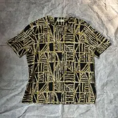 00's vintage カットソー 総柄 半袖 Tシャツ ブラック ゴールドのサムネイル