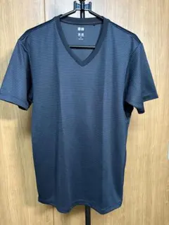 【UNIQLO】ドライ半袖Tシャツ カットソー M ネイビー Ｖネック ボーダー