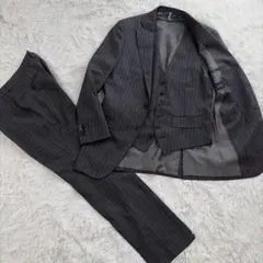 【美品】スーツカンパニー 3ピーススーツ グレー ストライプ ウール100% M