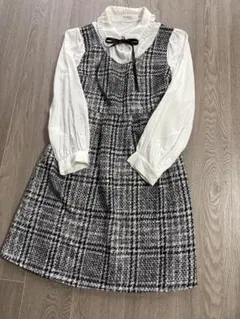 ツイードワンピース　シャツワンピ　リボン取り外し可能