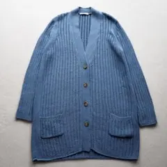 Plage プラージュ リネン リブ ニット ロング カーディガン 長袖 ブルー