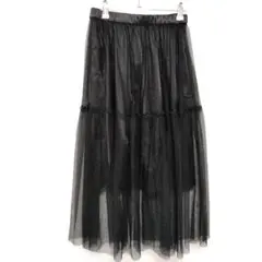 ローリーズファーム　ティアードチュールスカート　ロング　ブラック