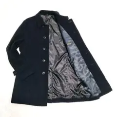 カシミア ステンカラーコート 黒 シンプル 比翼ボタン ロングコート