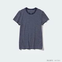 ユニクロ ソフトリブボーダークルーT ネイビー