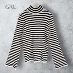 【GRL グレイル】　ボーダー柄フレアスリーブリブニットトップス　洗える