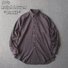 90s ラルフローレン BLAKE 長袖 シャツ チェック 刺繍 オールド L