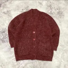 vintage ニットカーディガン　Ｖネック　ワインレッド　レトロ