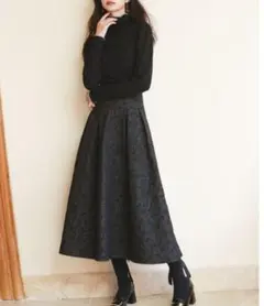 セゾンドパピヨン　フクレジャガードフレアハイウエストスカート