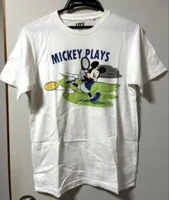 ミッキー　テニス　ディズニー　Tシャツ　白　青