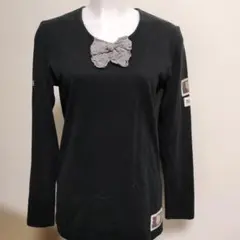 PIHOUSE リボン付きくまさんワッペン長袖Tシャツ ブラック　Мのサムネイル