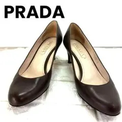 【PRADA】プラダ アーモンドトゥ レザー ゴールドロゴ ブラウン　23.0㎝