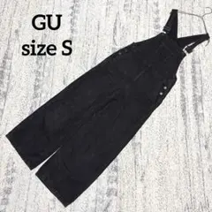 【GU】デニムサロペットストレートパンツ S 黒 221-336725 つなぎ