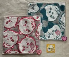 ＜ちいかわ＞　タオルハンカチ（チェック）　２色セット　（シールのオマケ付き）