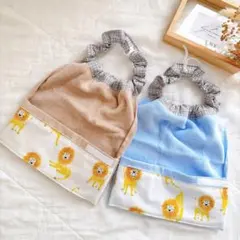 【ネームタグ付き】おりこうエプロン ポケット付き　2枚 ライオン 25×24