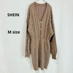 SHEIN ケーブル編みニットワンピース　M ブラウン　ミニ丈　長袖　Ｖネック