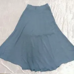 青 フレア ロング スカートブルーグレー シンプル 大人 上品 F ゴム 無地