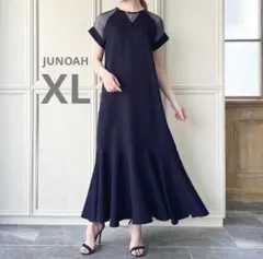 新品 JUNOAH ジュノア シアーポイントマーメイドワンピース XL ネイビーのサムネイル