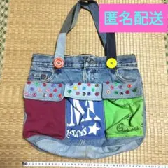 デニム　トートバッグ　リメイク風　A4サイズ収納可能