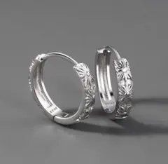 ピアス 花 シルバー 銀 フープピアス リングピアス ユニセックス シンプル
