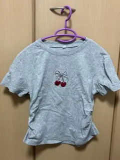 チェリー刺繍 グレー 半袖Tシャツ