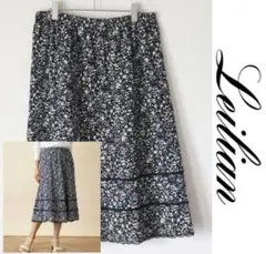 新品【レリアン】ウエスト総ゴム 3段レース 小花フレアスカート 黒 13+