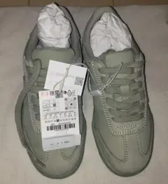 ZARA レザースニーカー 新品タグ付き グリーン 20.9CM リアルレザー