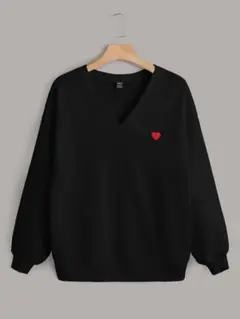 SHEIN EZwear ハートパッチ Ｖネック スウェット