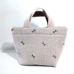 ヌビバッグ　シンプルなトートバッグ　ラベンダー　刺繍　リボン