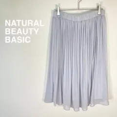 1393【NBB】プリーツ　シフォンスカート　ウエストゴム【M】ライトグレー