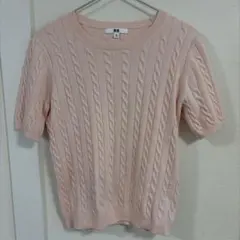 UNIQLO ケーブルクルーネックセーター 半袖 ピンク XL