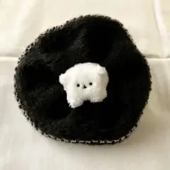 黒モヘア × ピンクゴールド縁のビッグシュシュ