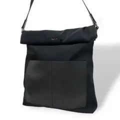 agnes.b アニエスベー ショルダーバッグ ナイロン レザー ブラック 黒