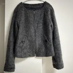 DESVISIO(デヴィジオ) ノーカラージャケット グレー モヘア混 モヘヤ