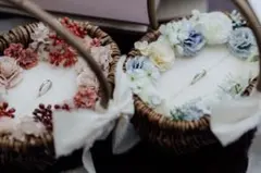 リングピロー　リングバスケット　かご　ピンク　青　セット