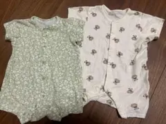 半袖　ロンパース　花柄　クマ　50-70 綿100%