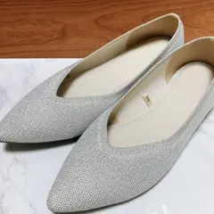 【完売品】ウォッシャブルニットフラットシューズ シルバー　22.5 GUパンプス