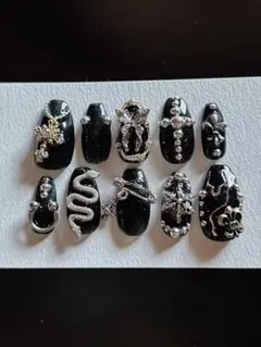 【現品】ネイルチップ ブラック ゴテゴテ 量産型