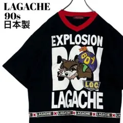 90sヴィンテージtシャツ 日本製 LAGACHE 黒×赤 XL 刺繍ストリートのサムネイル