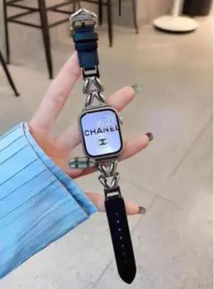 38/40/41mm ブラック　アップルウォッチ バンド　レザーチェーンベルト