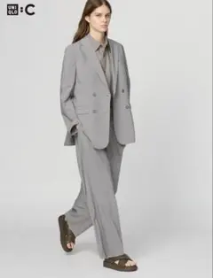 ユニクロC 感動タックワイドパンツ グレー L