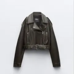新品 ZARA フェイクレザー クロップド ライダースジャケット S